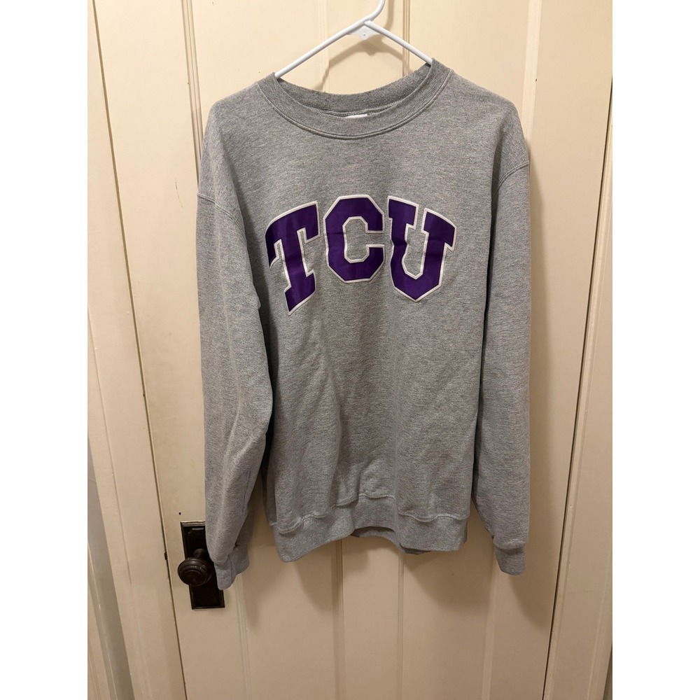 Champion TCU Horned Frogs Sweatshirt Mens Large Gray Crewneck Fleece Pullover